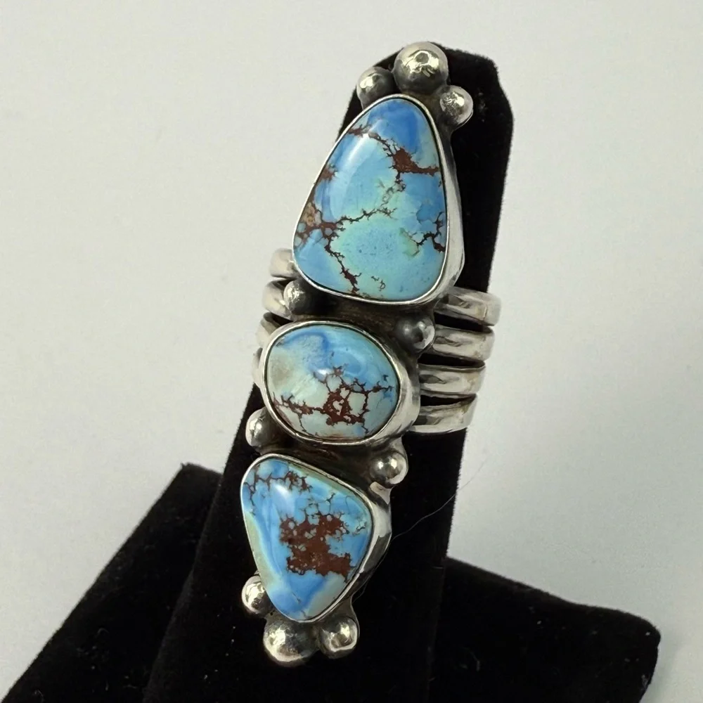 Navajo Readda Begay | Golden Hills Turquoise Triple-Stone Old Pawn Style Ring